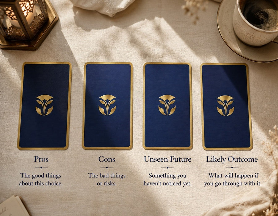 Use this when you have a choice to make.* Pros: The good things about this choice.* Cons: The bad things or risks.* Unseen Future: Something you haven’t noticed yet.* Likely Outcome: What will happen if you go through with it.